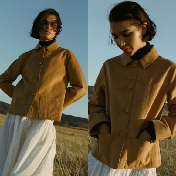 Doen Jackets & Blazers - NWT Doen Arizona Jacket Sz XL Brown Dessert Sand Button Up Faux Suede Pockets